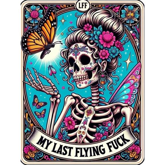 Wall Art Print-My Last Flying F Skeleton-Tarot Card Decor - Work Office Bedroom - Picture 1 of 1
